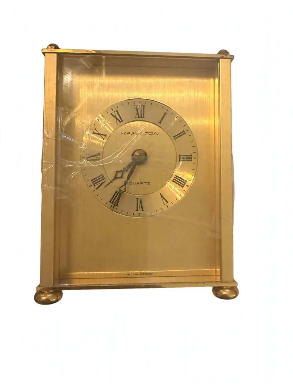 Hamilton Quartz Brass Carriage Desk Clock West Germany Vintage Clock Roman Numer